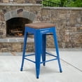thumbnail image 1 of Flash Furniture Lily 4 Pk. 24" High Backless Blue Metal Counter Height Stool with Square Wood Seat, 1 of 13