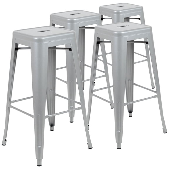 Flash Furniture Lily Metal Barstool, Silver, Set of 4
