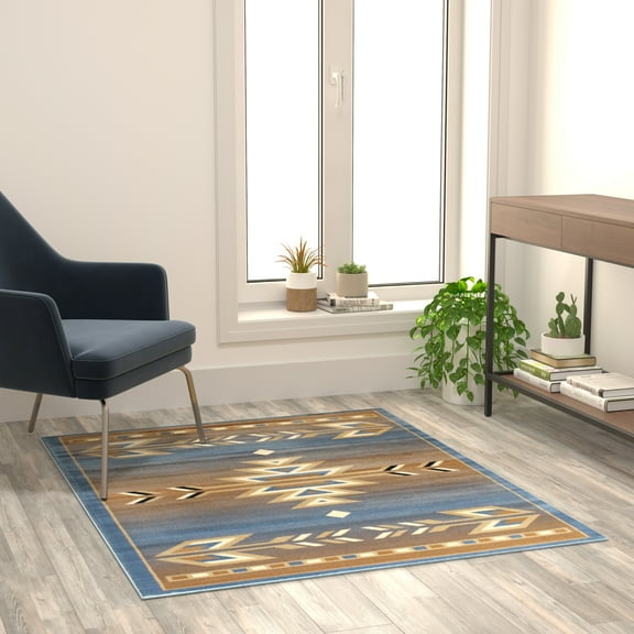 Flash Furniture Lodi Rectangular Southwestern Beige, Blue Area Rug, 4' x 5'