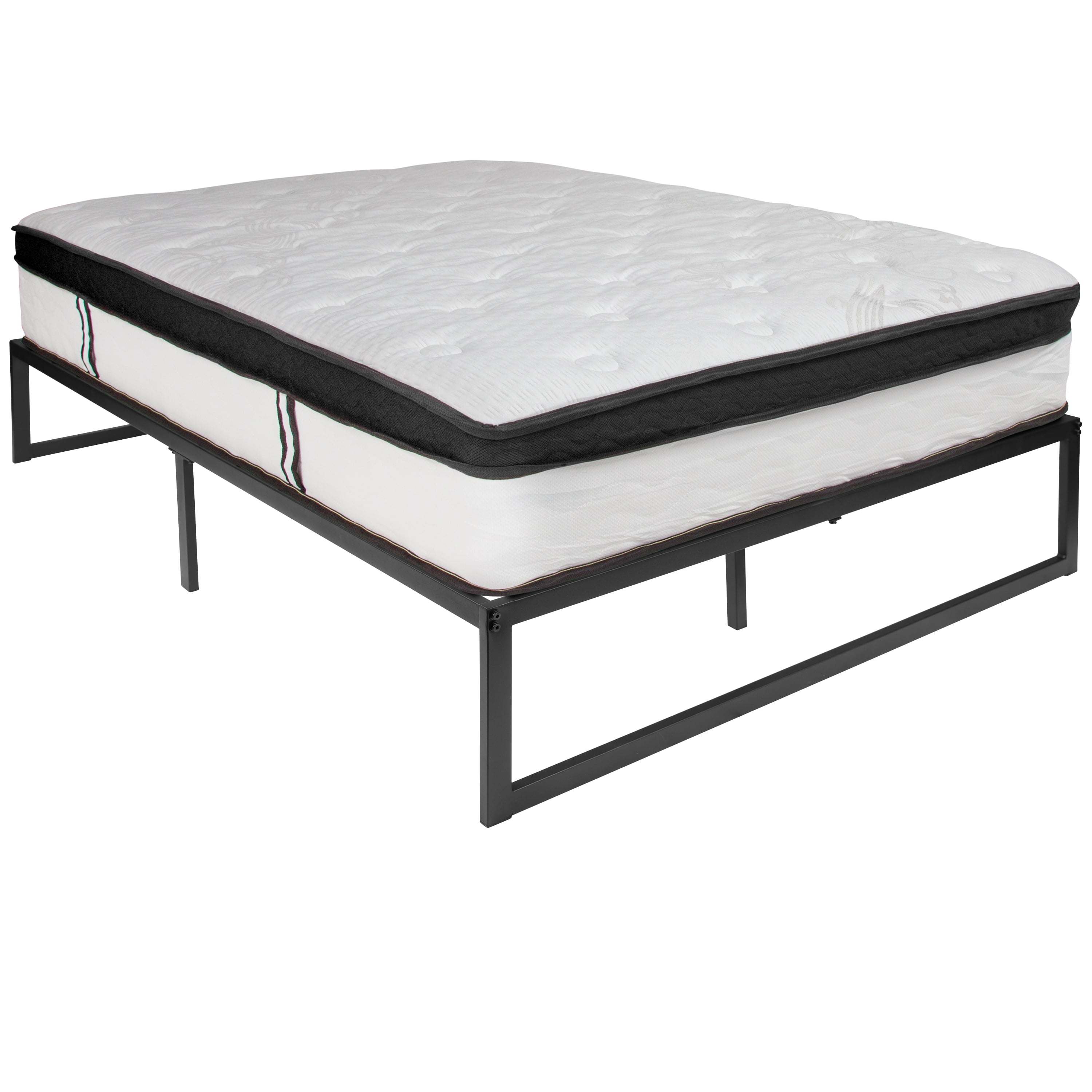 Flash Furniture Louis 14 Inch Metal Platform Bed Frame with 12 Inch Memory Foam Pocket Spring Mattress in a Box (No Box Spring Required) - Full