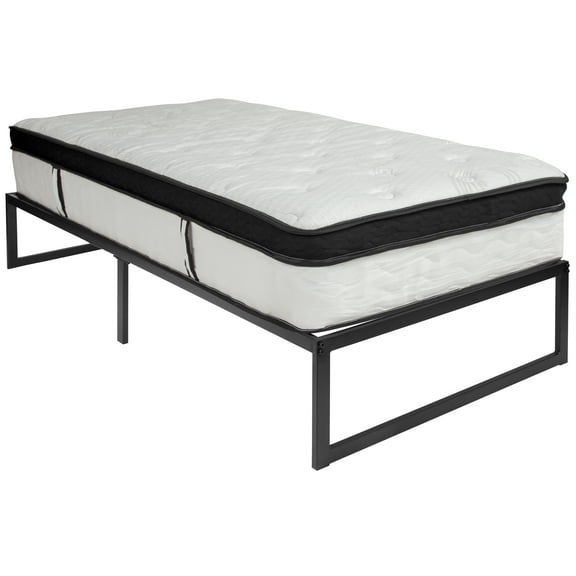 Flash Furniture Louis 14 Inch Metal Platform Bed Frame with 12 Inch Memory Foam Pocket Spring Mattress in a Box (No Box Spring Required) - Twin