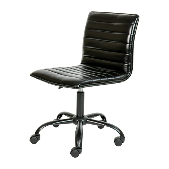Flash Furniture Low Back Designer Armless Black Ribbed Swivel Task Office Chair with Black Frame and Base