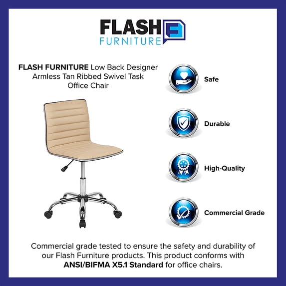 Flash Furniture Low Back Designer Armless Tan Ribbed Swivel Task Office Chair