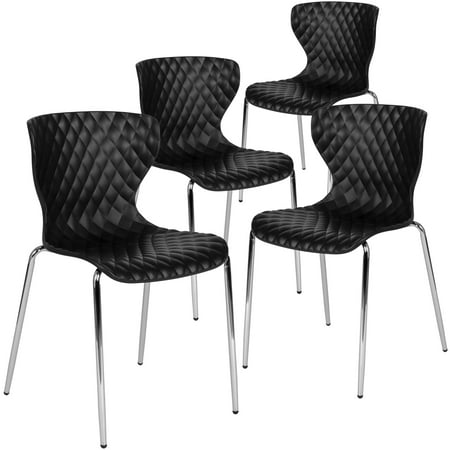 Flash Furniture Lowell Adult Contemporary Design Plastic Stack Chairs, Set of 4, Black