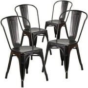 Flash Furniture Luke Commercial Grade 4 Pack Black-Antique Gold Metal Indoor-Outdoor Stackable Chair