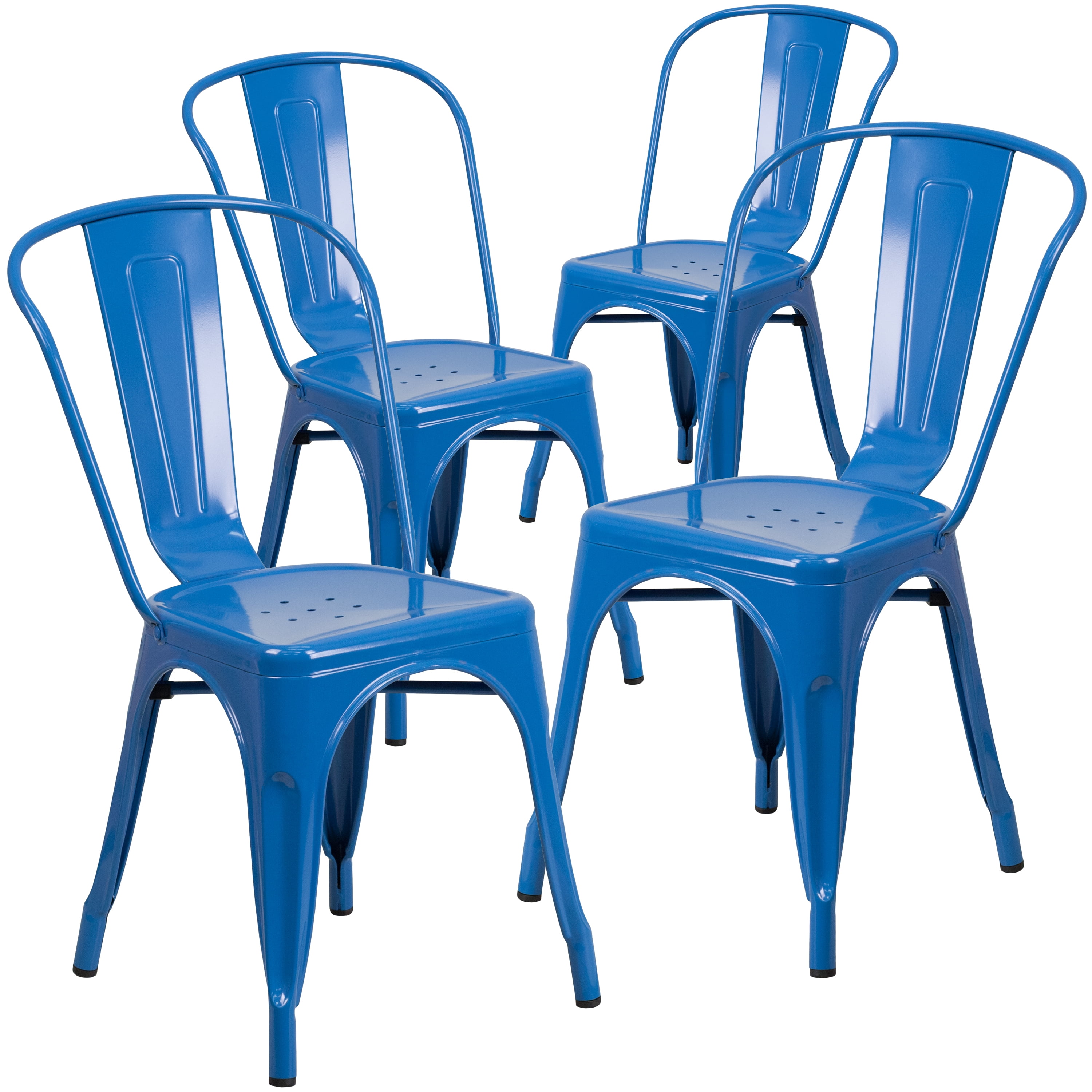 Luke Blue Metal Indoor-Outdoor Stackable Bistro Chairs, Set of 4