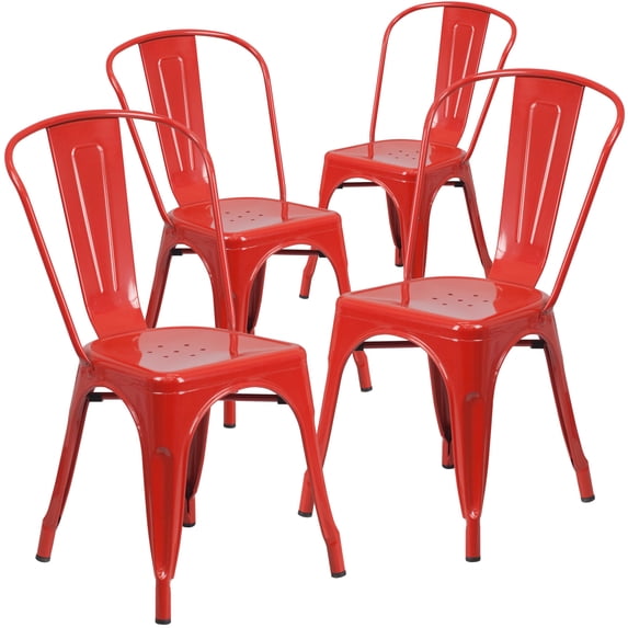 Flash Furniture Luke Commercial Grade 4 Pack Red Metal Indoor-Outdoor Stackable Chair