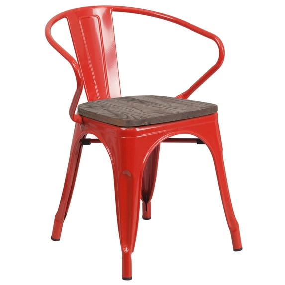 Flash Furniture Luna Red Metal Chair with Wood Seat and Arms