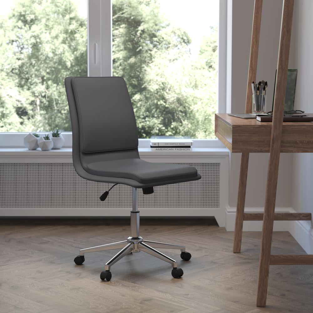 Ergonomic Gray LeatherSoft Swivel Task Chair with Chrome Base