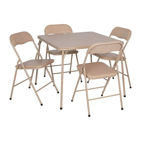 Flash Furniture Madison 5-Piece Vinyl Folding Card Table and Chairs Set, Tan