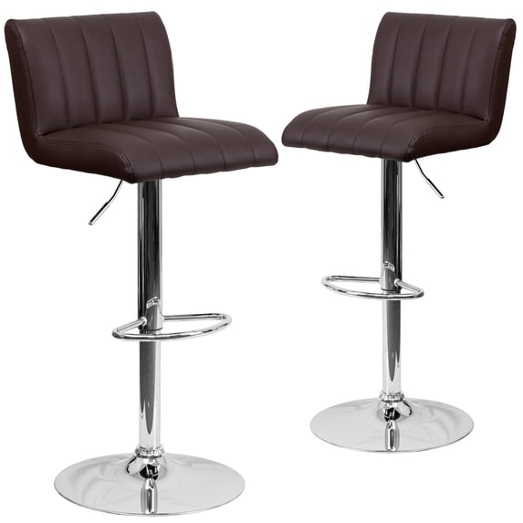 Flash Furniture Mallory 2 Pk. Contemporary Brown Vinyl Adjustable Height Barstool with Vertical Stitch Back/Seat and Chrome Base