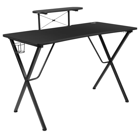 Flash Furniture Mallot Black Gaming Desk with Cup Holder, Headphone Hook, and Monitor/Smartphone Stand