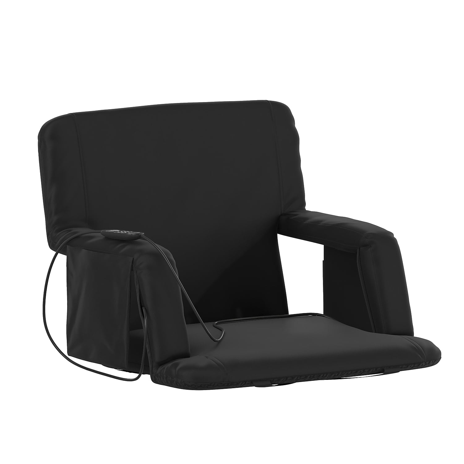 Extra Wide Black Heated Reclining Stadium Chair with Armrests