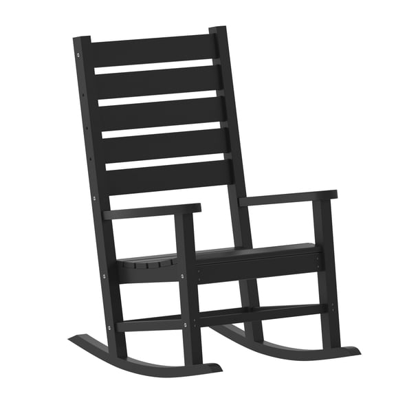 Flash Furniture Manchester Contemporary Rocking Chair, All-Weather HDPE Indoor/Outdoor Rocker in Black