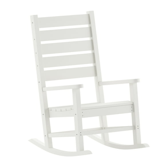 Flash Furniture Manchester Set of 2 Contemporary Rocking Chairs, All-Weather HDPE Indoor/Outdoor Rockers in White