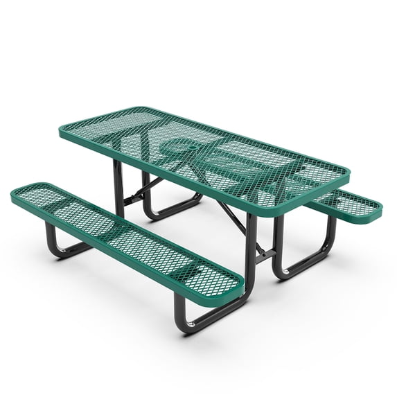 Flash Furniture Mantilla Rectangular Outdoor Picnic Table with Mesh Top and Seats 6' Green