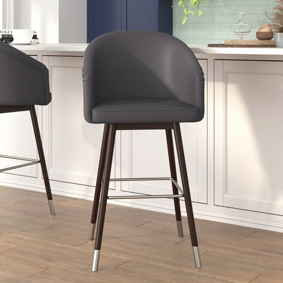 Flash Furniture Margo 30"H Square Mid Back Barstool, Gray/Walnut