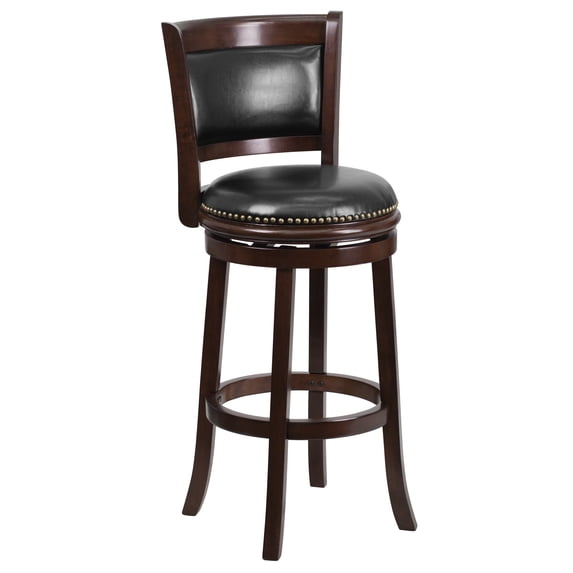 Flash Furniture Mark 29'' High Cappuccino Wood Barstool with Panel Back and Black LeatherSoft Swivel Seat