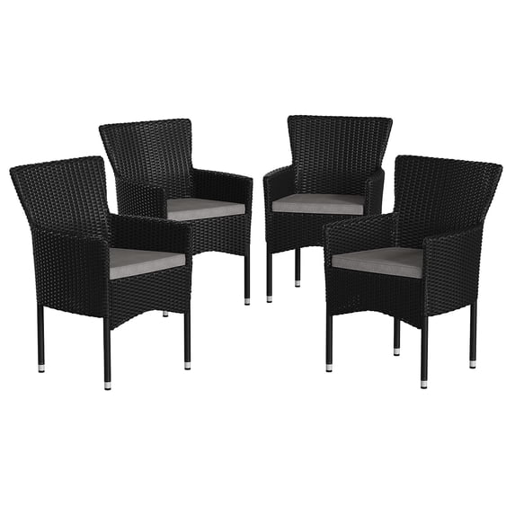 Flash Furniture Maxim Modern Foam Wicker Patio Armchair with Plush Foam Cushions, Black/Gray (4 Set)