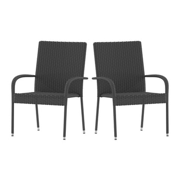 Flash Furniture Maxim Set of 2 Stackable Indoor/Outdoor Wicker Dining Chairs with Arms - Fade & Weather-Resistant Steel Frames - Gray