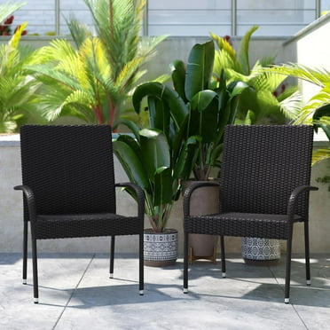 Flash Furniture Maxim Wicker Dining Chair with Arms, Black, Set of 2