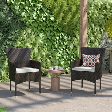 Flash Furniture Maxim Wicker Patio Armchairs, Espresso/Cream, Set of 2
