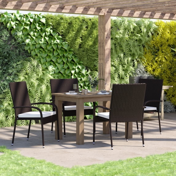 Flash Furniture Maxim Wicker Stackable Patio Chair, Espresso, Set of 4