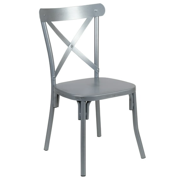 Flash Furniture Metal Cross Back Dining Chair - Distressed Rustic Silver Finish-Multi-Use Chair