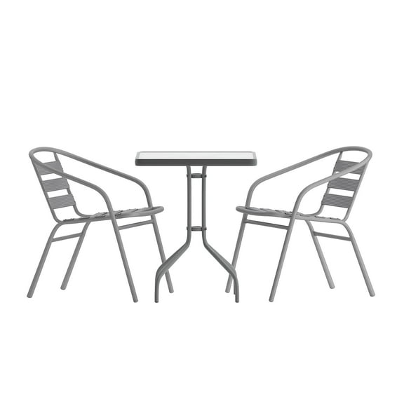 Flash Furniture Metal Table with Aluminum Slat Stack Chairs