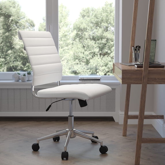 Flash Furniture Mid-Back Armless White LeatherSoft Contemporary Ribbed Executive Swivel Office Chair