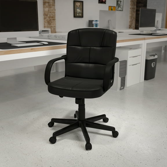 Flash Furniture Mid-Back Black LeatherSoft Swivel Task Office Chair with Arms