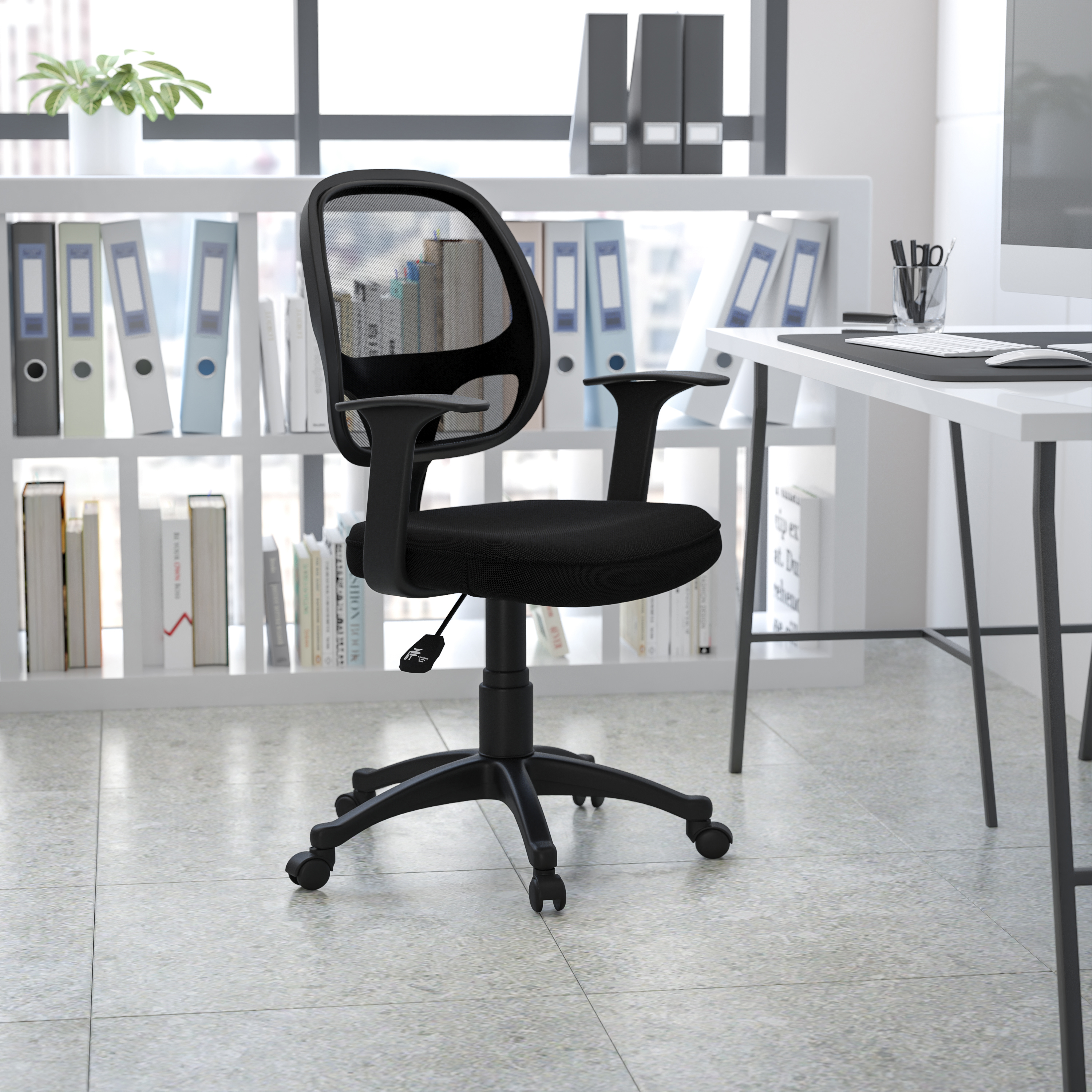 Flash Furniture Mid-Back Black Mesh Swivel Ergonomic Task Office Chair with T-Arms - Desk Chair, BIFMA Certified - image 1 of 18
