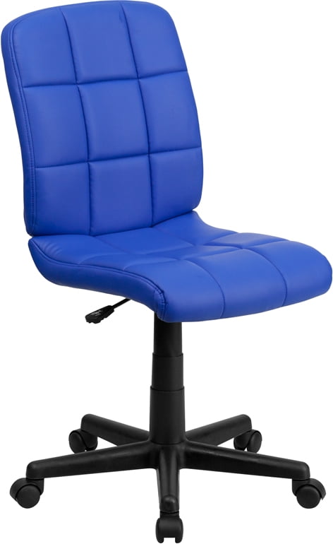 Mid-Back Blue Quilted Vinyl Armless Task Chair