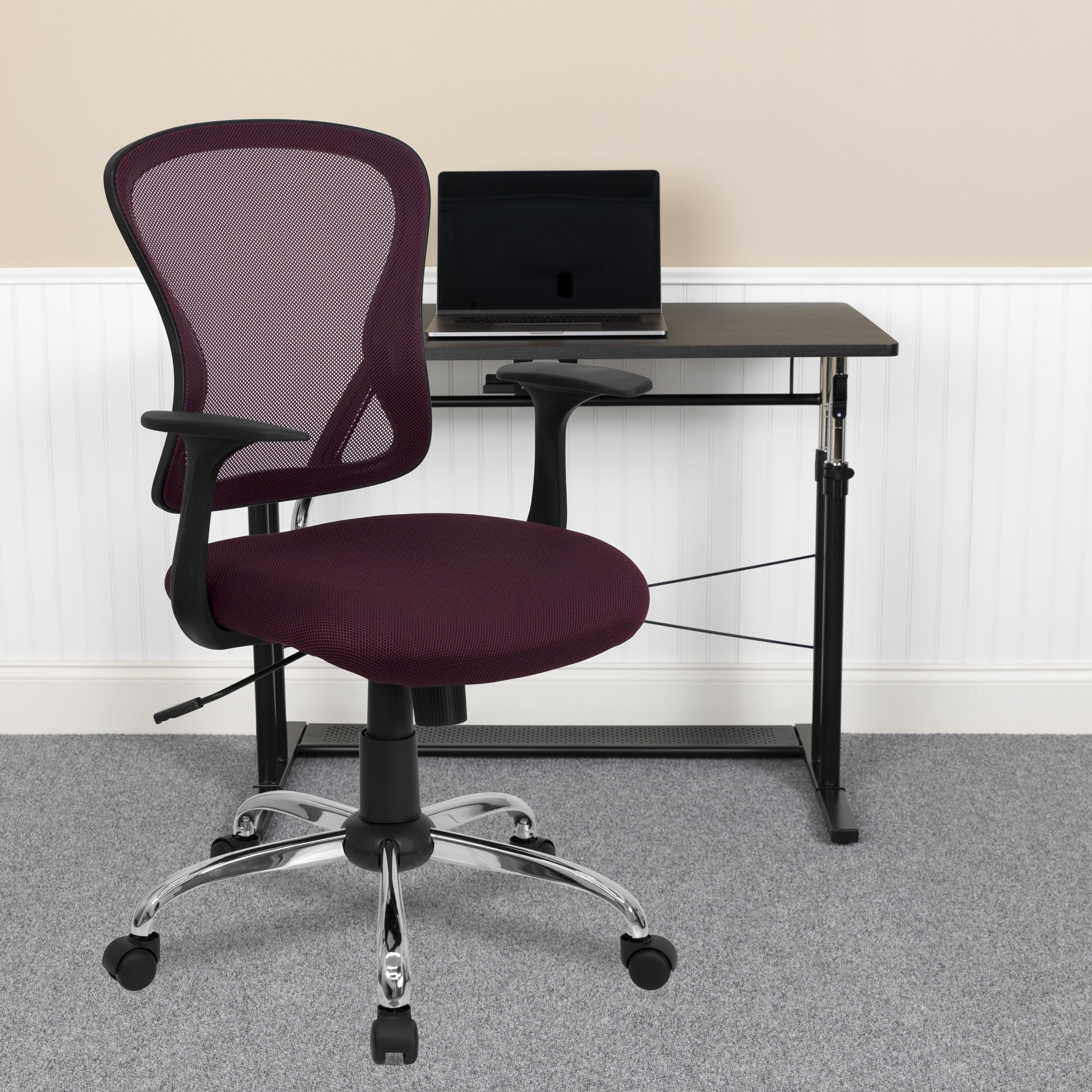 Burgundy Mesh Mid-Back Swivel Task Chair with Chrome Base