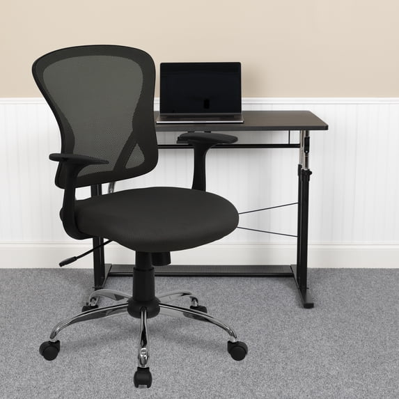 Flash Furniture Mid-Back Dark Gray Mesh Swivel Task Office Chair with Chrome Base and Arms