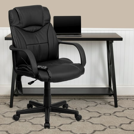 Flash Furniture - High Back Ergonomic Massaging LeatherSoft Executive Swivel Office Chair with Arms - Black