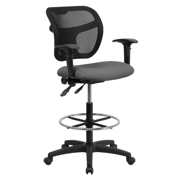 Flash Furniture Mid-Back Gray Mesh Drafting Chair with Back Height Adjustment and Adjustable Arms