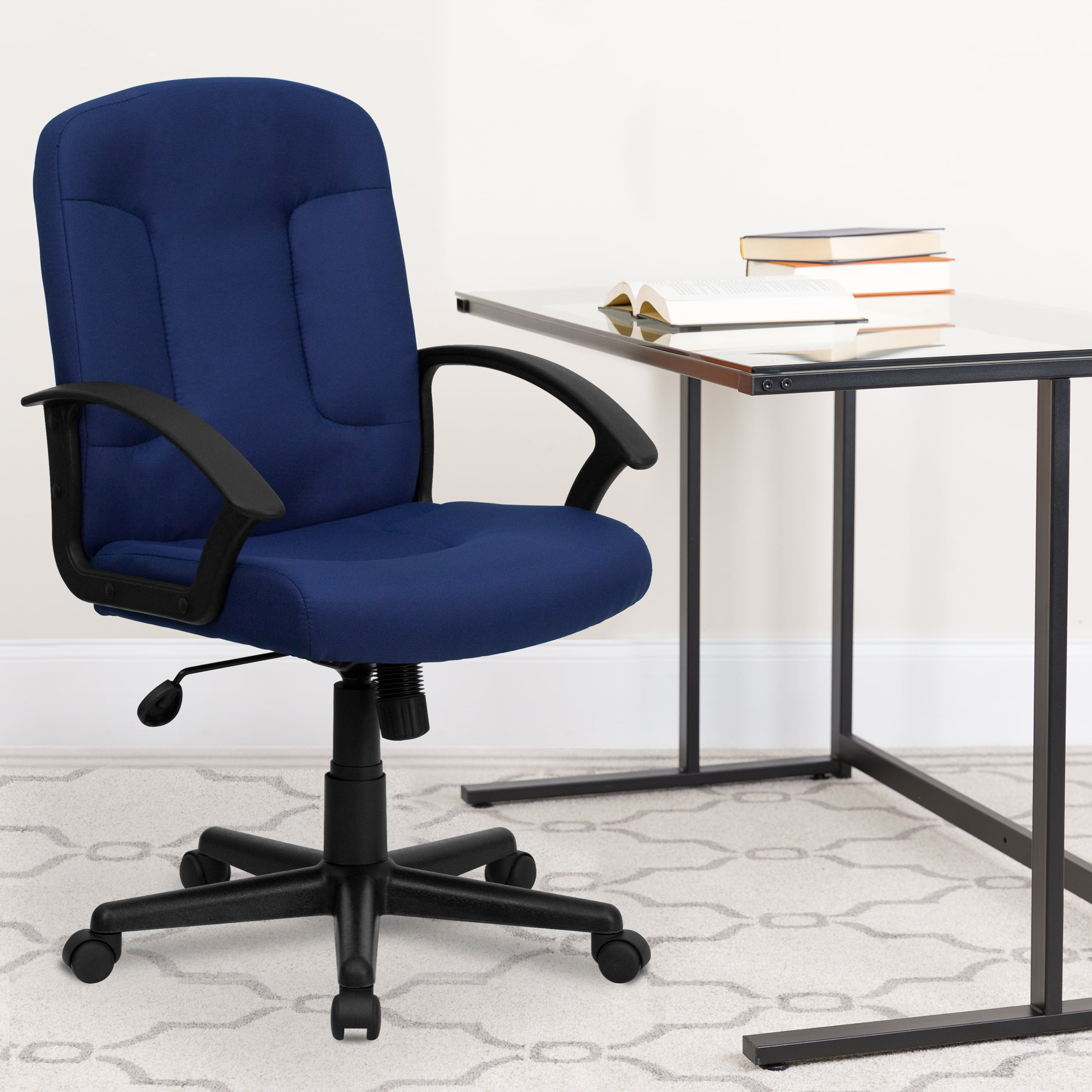 Navy Elegance Swivel Mid-Back Executive Chair with Fabric Upholstery