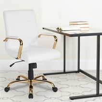 Flash Furniture Mid-Back White LeatherSoft Executive Swivel Office Chair with Gold Frame and Arms