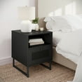 thumbnail image 1 of Flash Furniture Mid-Century Modern Nightstand or End Table with Rattan Accented Drawer, Open Upper Shelf, and Metal Legs in Black, 1 of 12