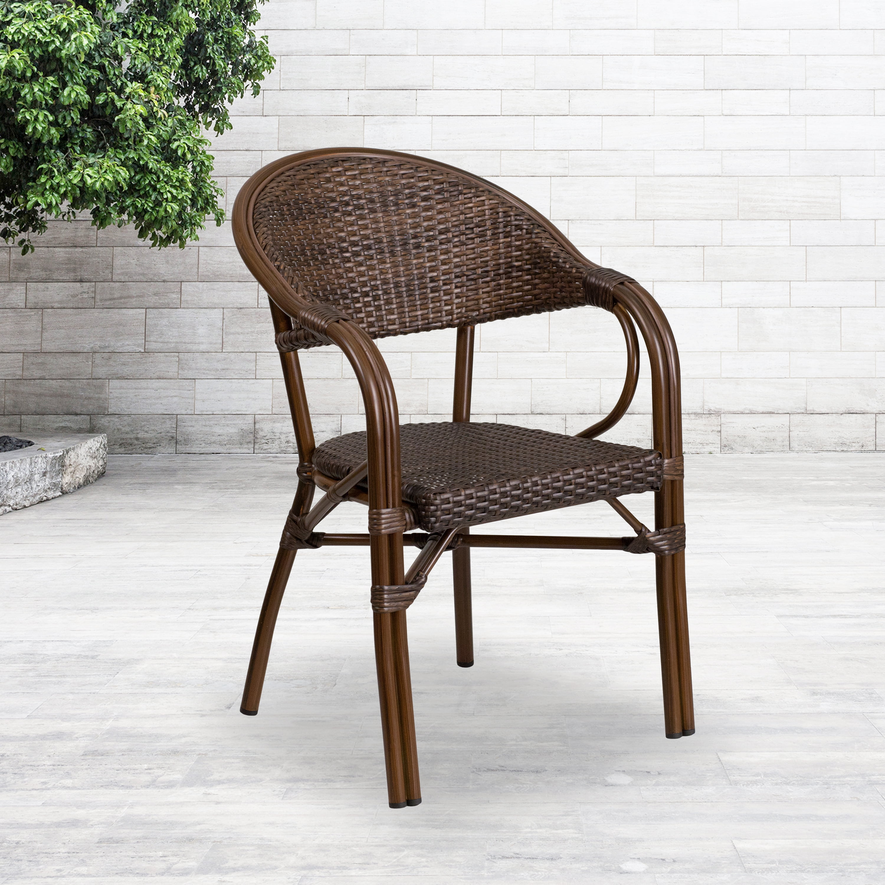 Flash Furniture Milano Series Cocoa Rattan Restaurant Patio Chair with Bamboo-Aluminum Frame - image 1 of 11