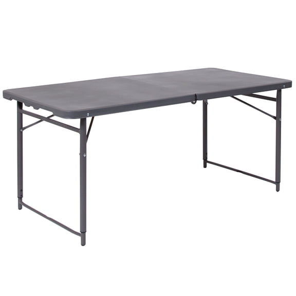 Flash Furniture Mills 4-Foot Height Adjustable Bi-Fold Dark Gray Plastic Folding Table with Carrying Handle