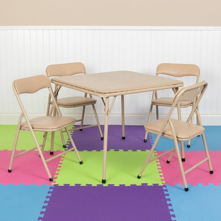 Flash Furniture Mindy Kids 5-Piece Folding Square Activity Table and Chairs Set, Tan