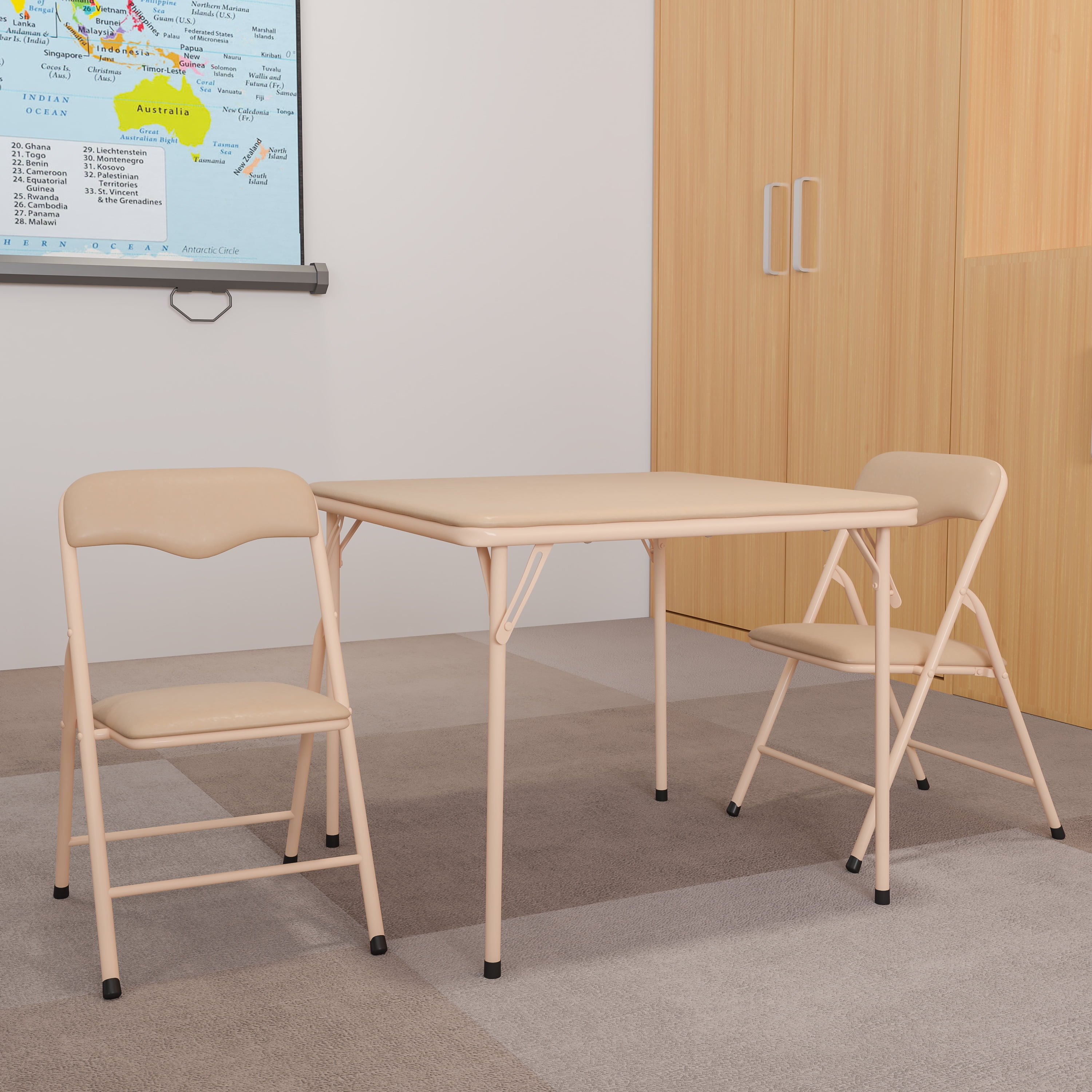 Flash Furniture Mindy Kids 5-Piece Folding Square Activity Table and Chairs Set, Tan