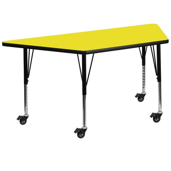 Flash Furniture Mobile 22.5''W x 45''L Trapezoid Yellow HP Laminate Activity Table - Height Adjustable Short Legs