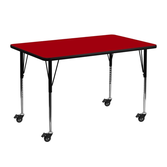 Flash Furniture Mobile 24''W x 48''L Rectangular Activity Table with Red Thermal Fused Laminate Top and Standard Height Adjustable Legs