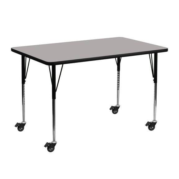 Flash Furniture Mobile 24''W x 48''L Rectangular Grey HP Laminate Activity Table - Standard Height Adjustable Legs