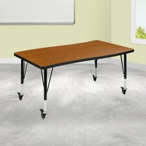 Flash Furniture Mobile 28"W x 47.5"L Rectangular Wave Collaborative Oak Thermal Laminate Activity Table - Height Adjustable Short Legs