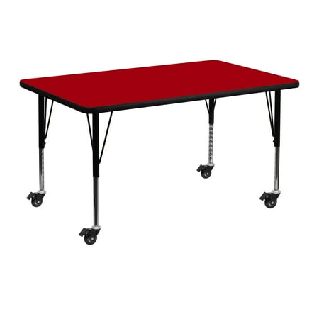Flash Furniture Mobile 30''W x 48''L Rectangular Red Thermal Laminate Activity Table - Height Adjustable Short Legs