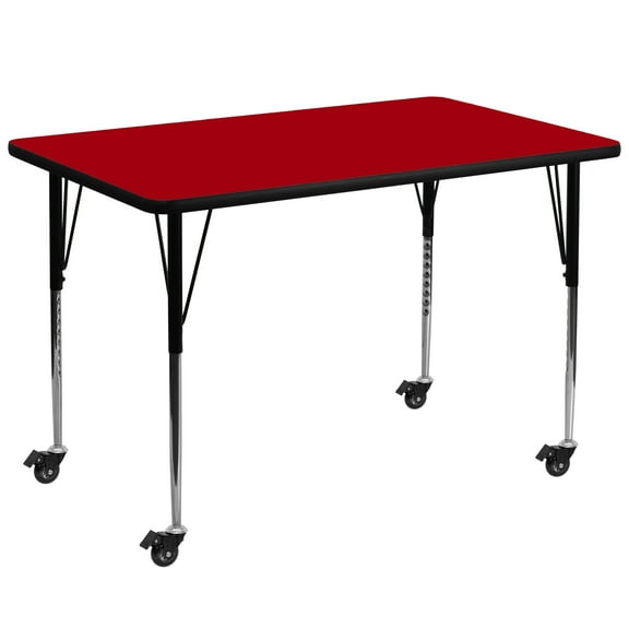 Flash Furniture Mobile 36''W x 72''L Rectangular Red Thermal Laminate Activity Table - Standard Height Adjustable Legs